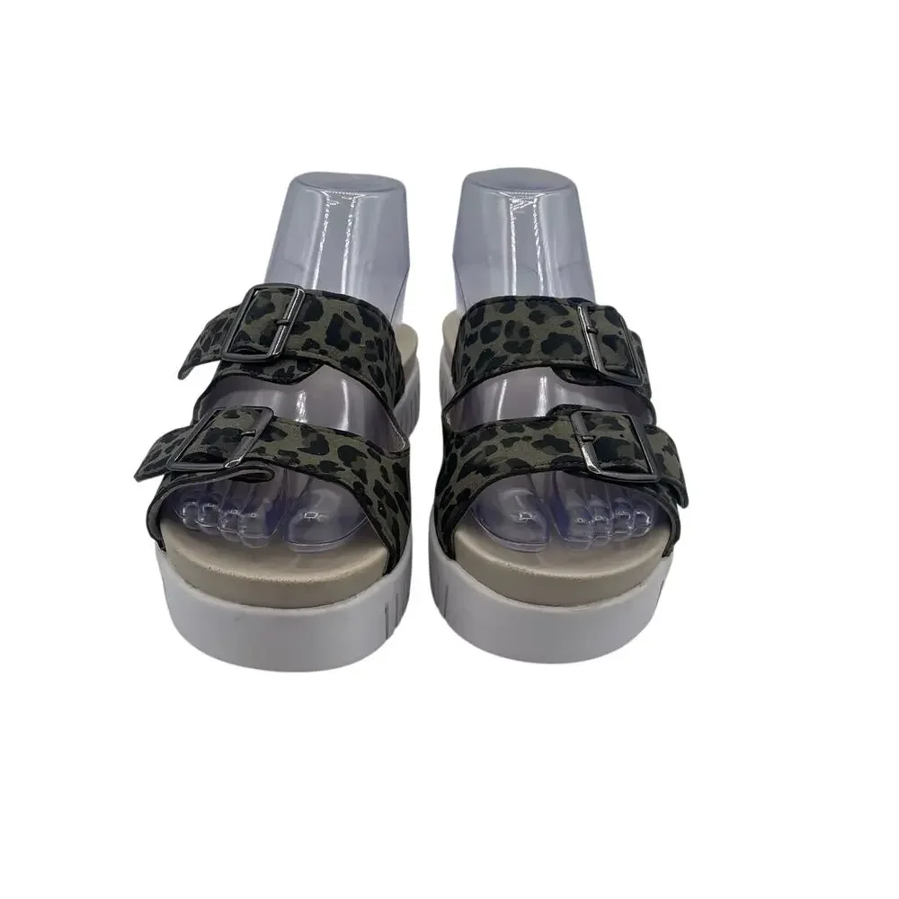 Isle Jacobsen Hornbaek Tulip Platform Sandals Leopard Print Slides Womens 36 6